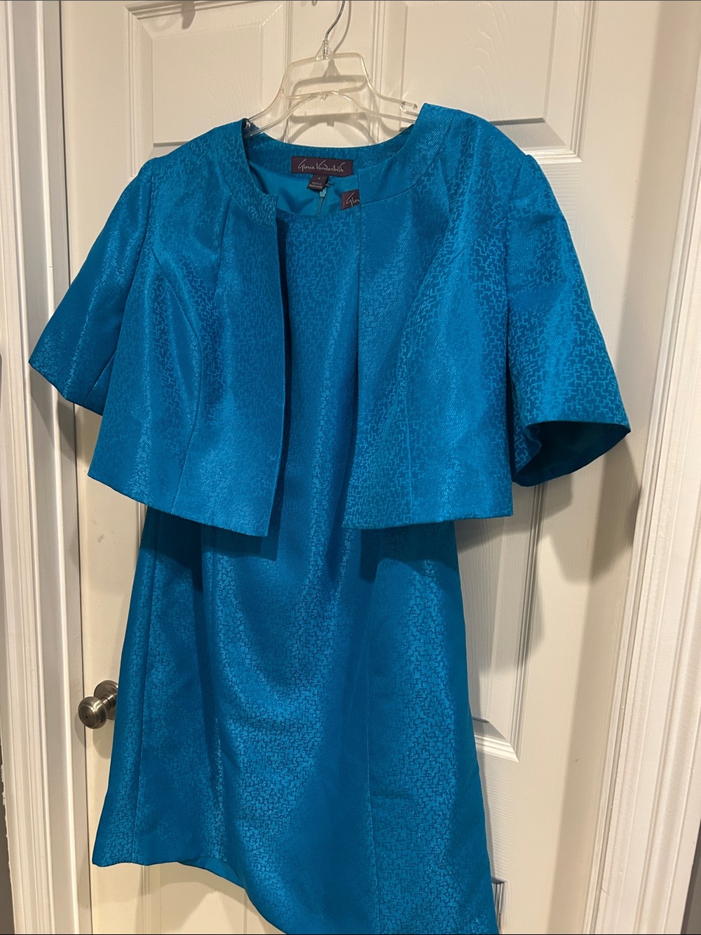 Gloria Vanderbilt Bright Teal Jacquard Dress with Cropped Jacket